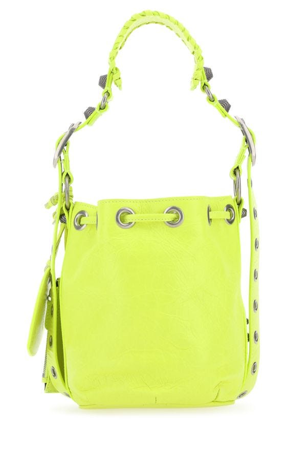 BALENCIAGA | Fluo yellow leather Le Cagole XS bucket bag