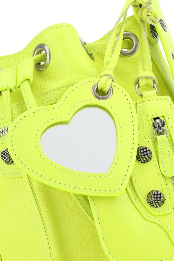 BALENCIAGA | Fluo yellow leather Le Cagole XS bucket bag