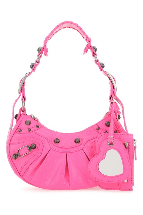 BALENCIAGA | Fluo pink nappa leather Le Cagole XS shoulder bag