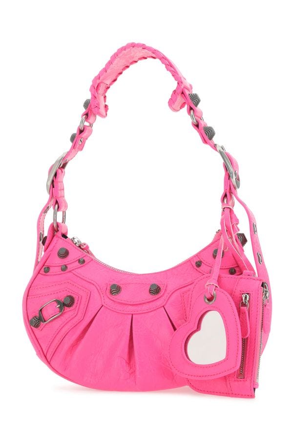 BALENCIAGA | Fluo pink nappa leather Le Cagole XS shoulder bag
