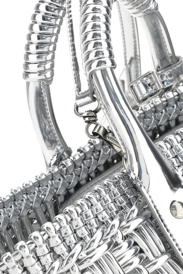BALENCIAGA | Silver synthetic leather Bistro XS handbag