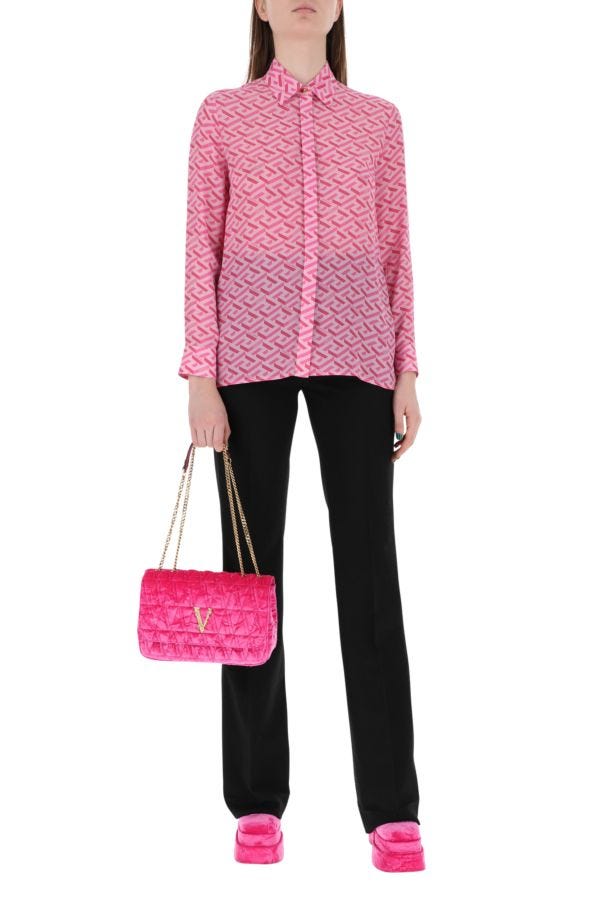 VERSACE | Fuchsia velvet Virtus shoulder bag