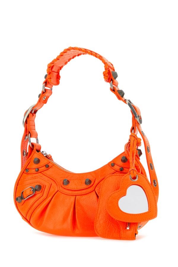 BALENCIAGA | Fluo orange nappa leather Le Cagole XS shoulder bag