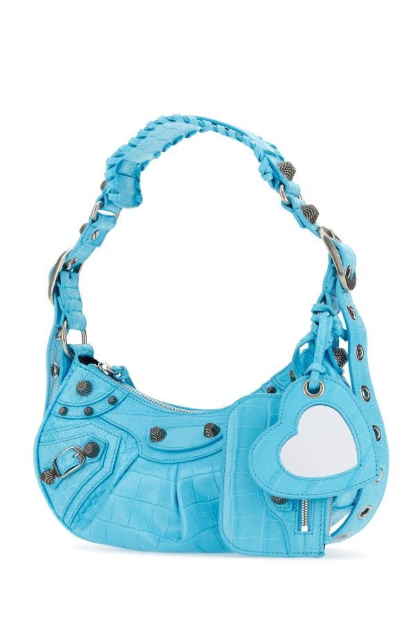 BALENCIAGA | Light blue leather Le Cagole XS shoulder bag