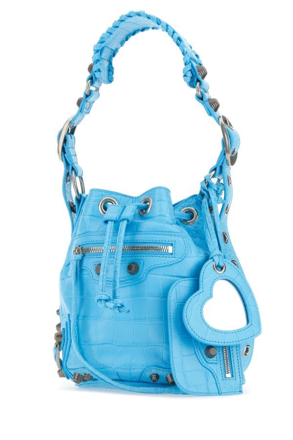 BALENCIAGA | Light-blue leather Le Cagole XS bucket bag
