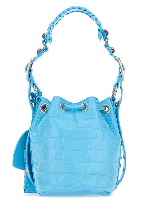 BALENCIAGA | Light-blue leather Le Cagole XS bucket bag