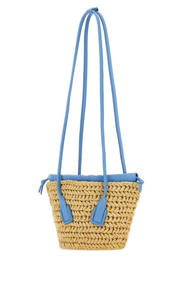 BOTTEGA VENETA | Two-tone raffia and nappa leather small Arco shoulder bag