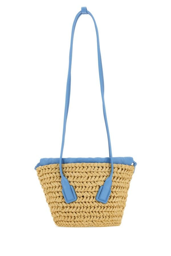 BOTTEGA VENETA | Two-tone raffia and nappa leather small Arco shoulder bag