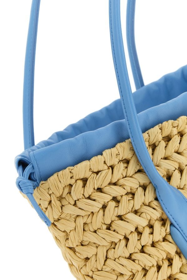 BOTTEGA VENETA | Two-tone raffia and nappa leather small Arco shoulder bag