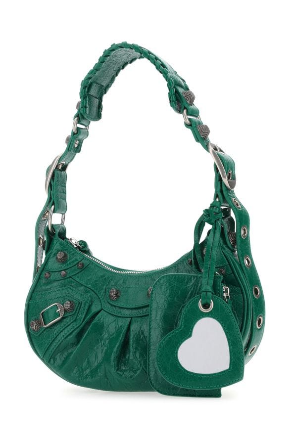 BALENCIAGA | Emerald green nappa leather Le Cagole XS shoulder bag