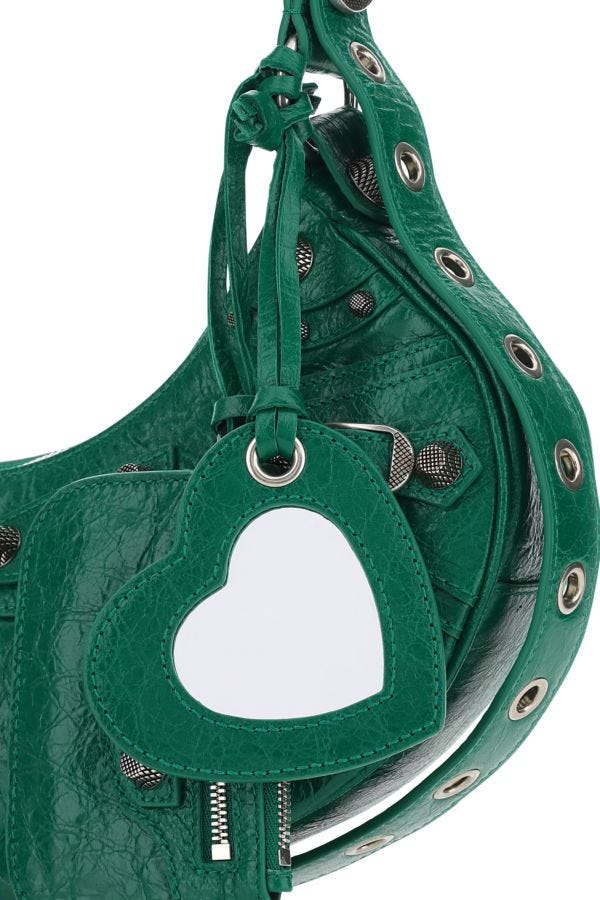 BALENCIAGA | Emerald green nappa leather Le Cagole XS shoulder bag