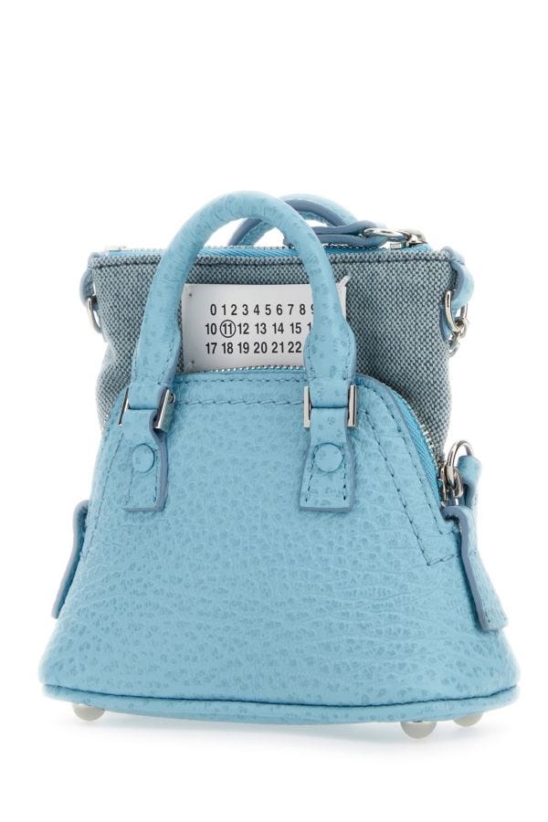 MAISON MARGIELA | Light blue leather and fabric 5AC Classique Baby handbag