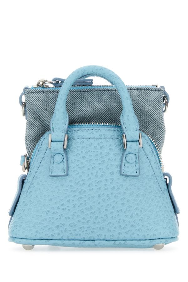 MAISON MARGIELA | Light blue leather and fabric 5AC Classique Baby handbag