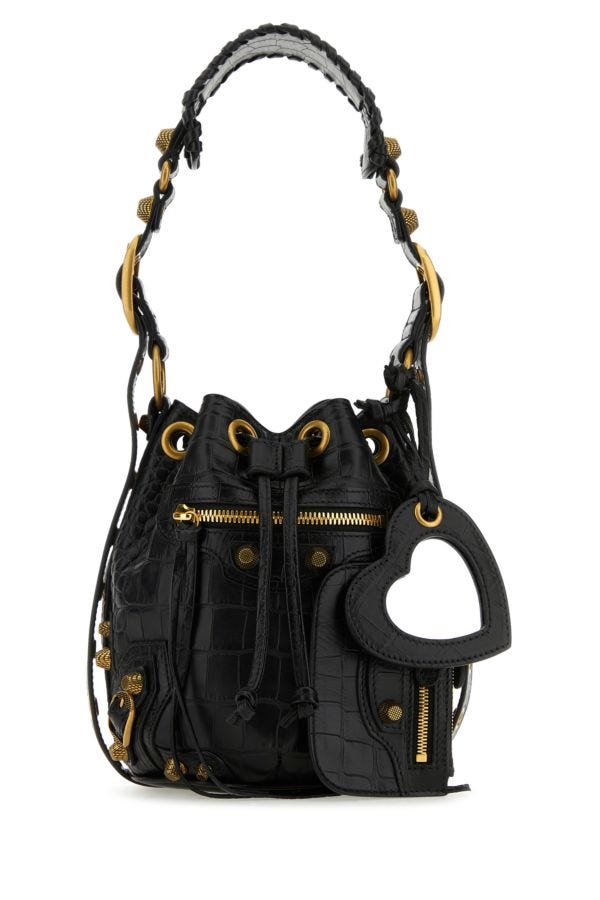 BALENCIAGA | Black leather Le Cagole XS bucket bag