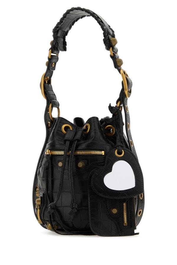 BALENCIAGA | Black leather Le Cagole XS bucket bag