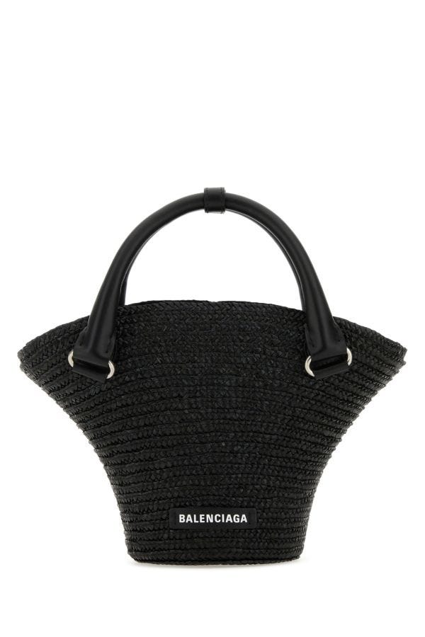 BALENCIAGA | Black straw mini Beach handbag