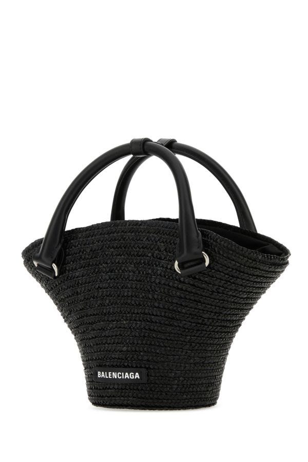 BALENCIAGA | Black straw mini Beach handbag