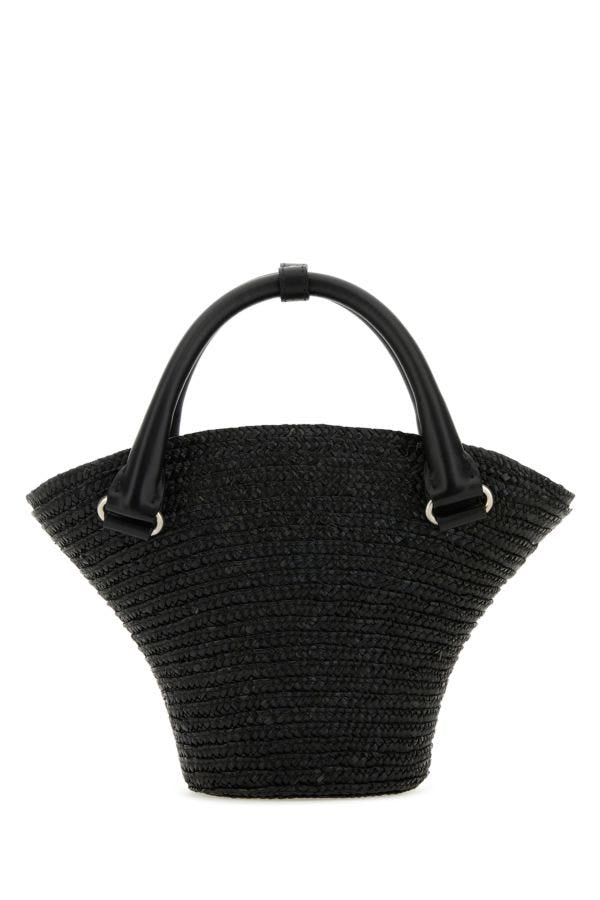 BALENCIAGA | Black straw mini Beach handbag