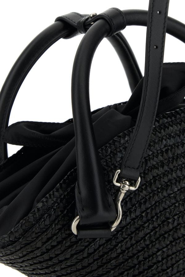 BALENCIAGA | Black straw mini Beach handbag