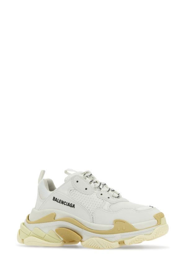 BALENCIAGA | White fabric and synthetic leather Triple S sneakers