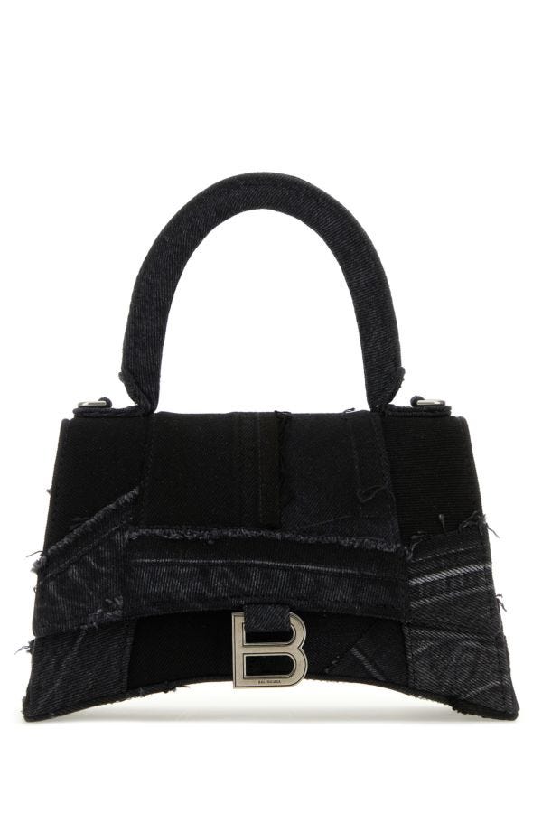 BALENCIAGA | Black denim small Hourglass handbag