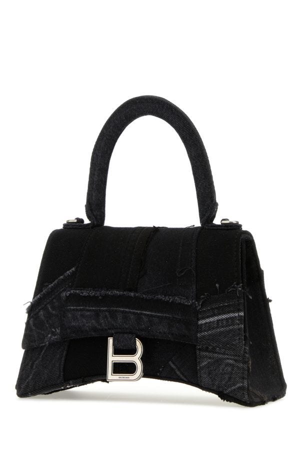 BALENCIAGA | Black denim small Hourglass handbag