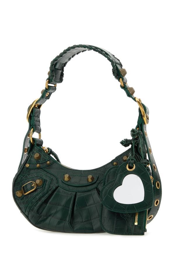 BALENCIAGA | Bottle green leather Le Cagole XS shoulder bag