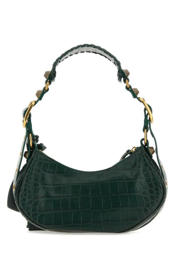 BALENCIAGA | Bottle green leather Le Cagole XS shoulder bag