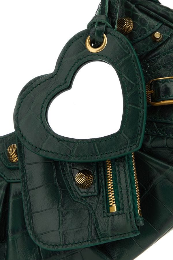 BALENCIAGA | Bottle green leather Le Cagole XS shoulder bag