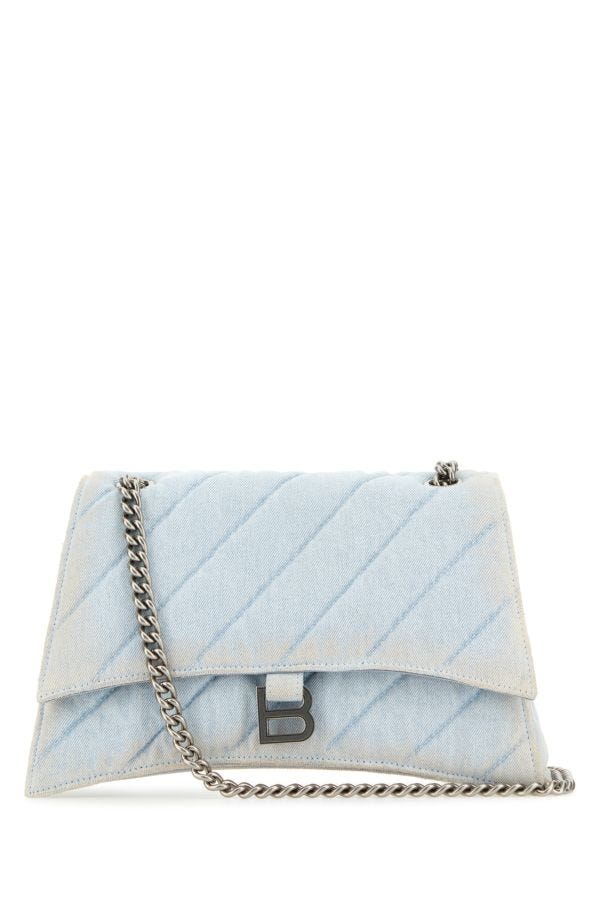 BALENCIAGA | Light-blue denim Crush M shoulder bag