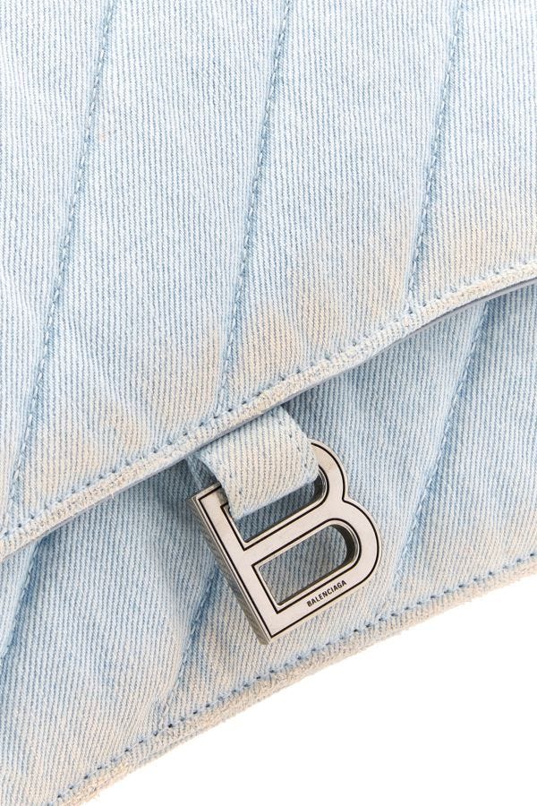 BALENCIAGA | Light-blue denim Crush M shoulder bag