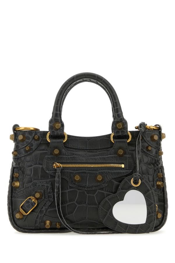 BALENCIAGA | Charcoal leather Neo Cagole S handbag