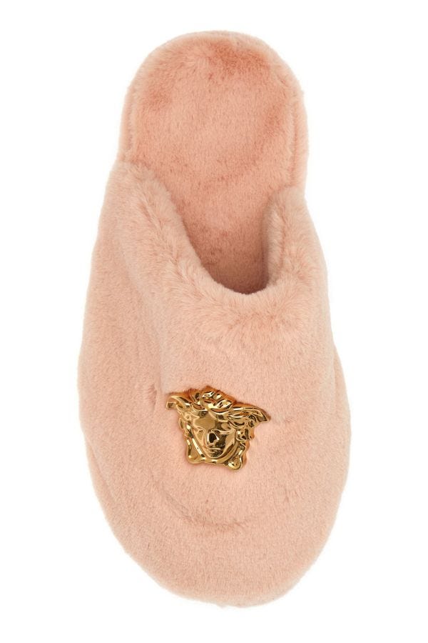 VERSACE | Light pink eco fur slippers