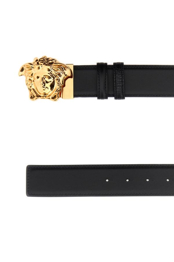 VERSACE | Black leather reversible belt