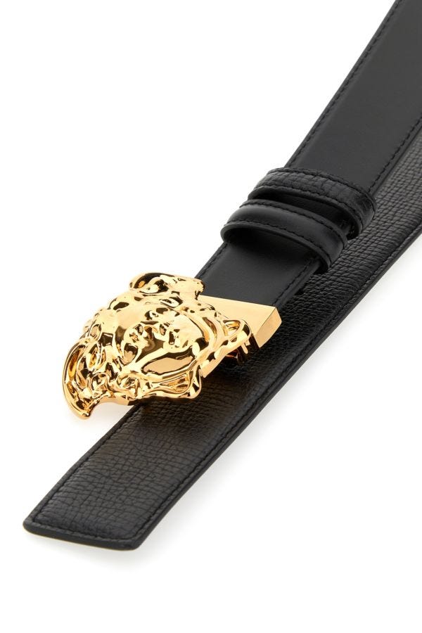 VERSACE | Black leather reversible belt