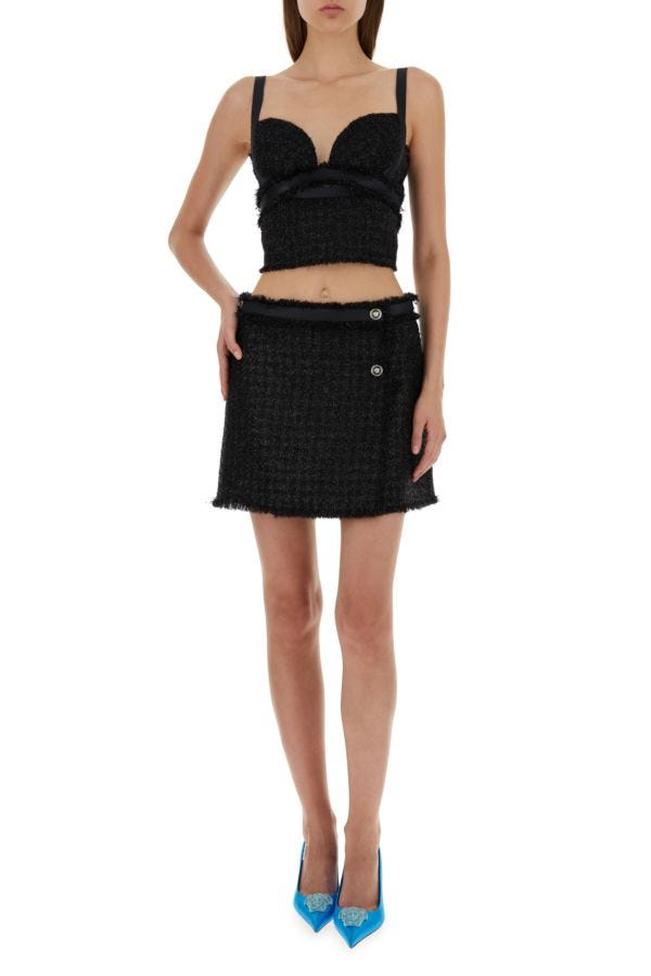 VERSACE | Black tweed top