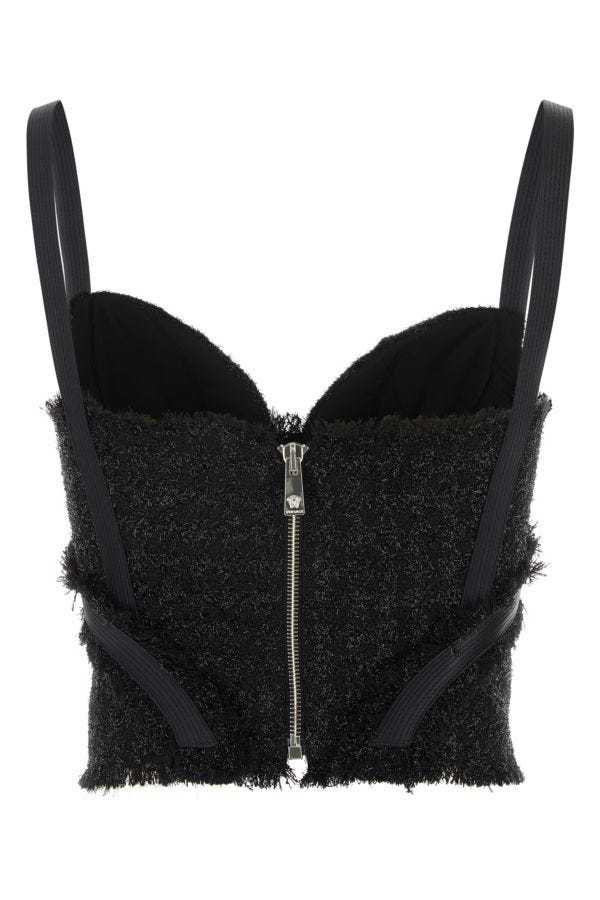 VERSACE | Black tweed top