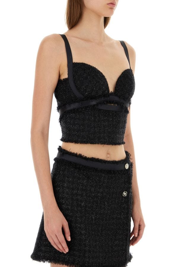 VERSACE | Black tweed top