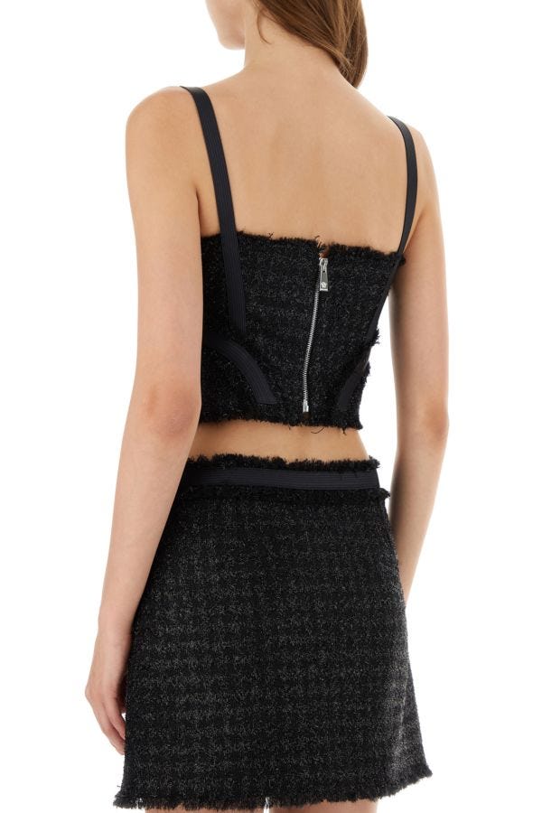 VERSACE | Black tweed top