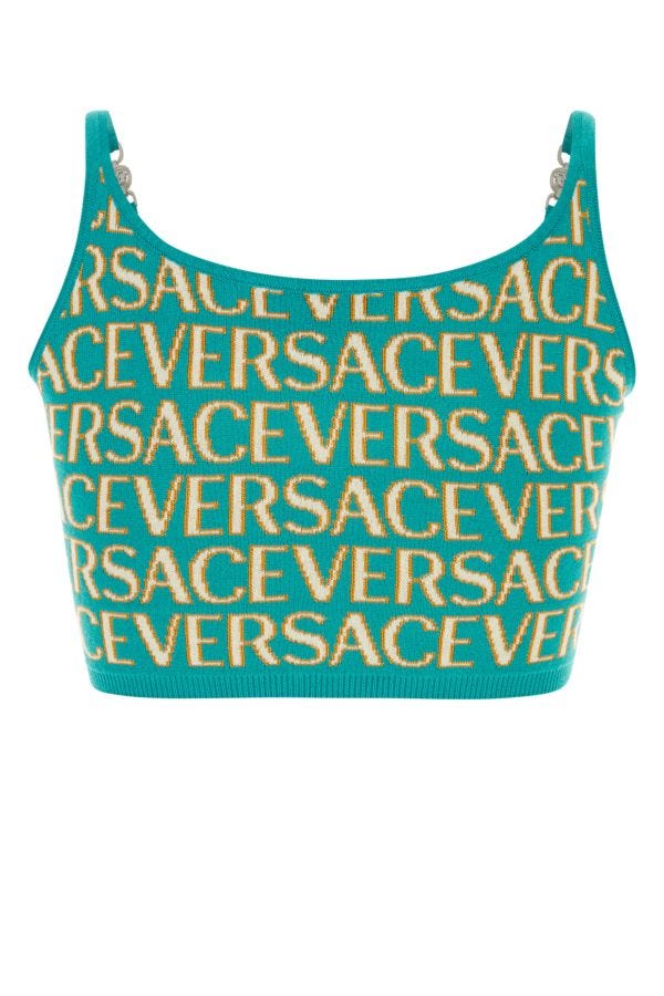 VERSACE | Embroidered cotton blend crop-top