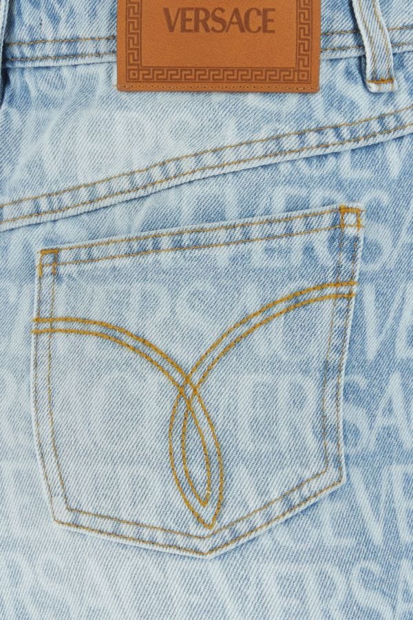 VERSACE | Printed denim mini skirt