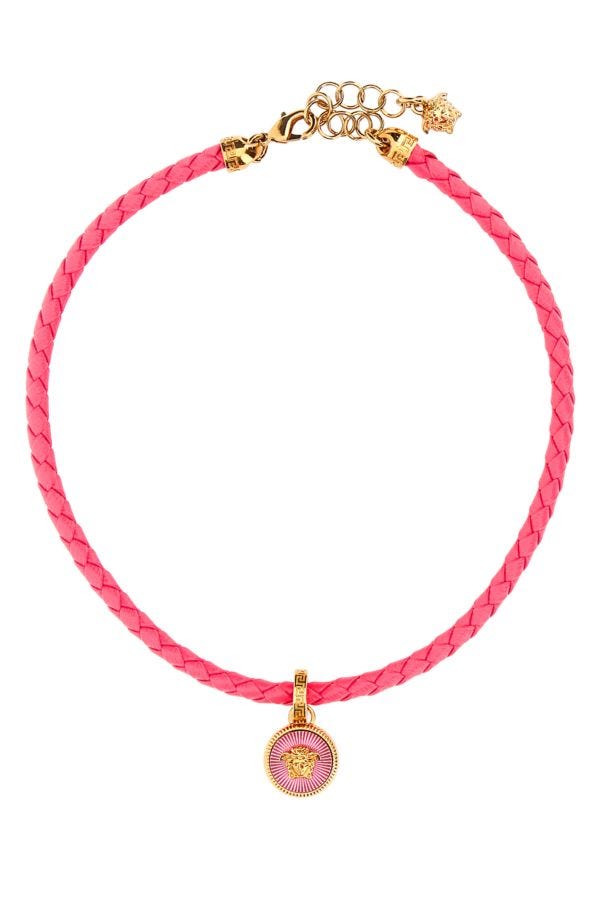 VERSACE | Dark pink leather necklace
