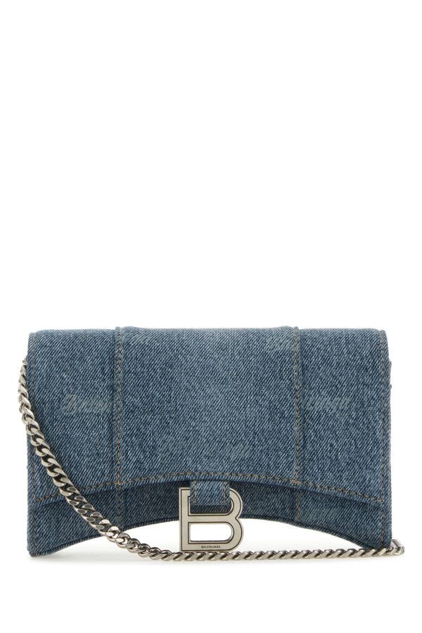 BALENCIAGA | Embroidered denim Hourglass wallet