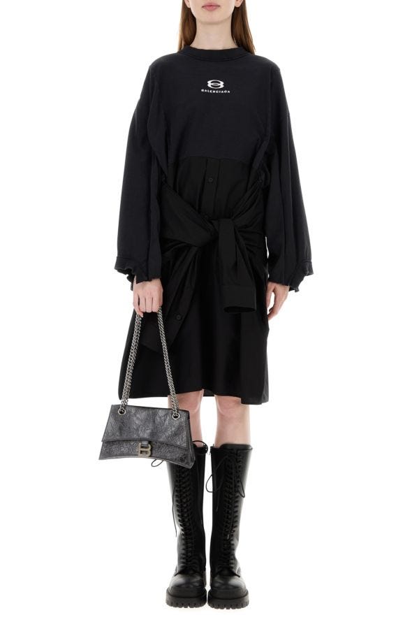 BALENCIAGA | Black cotton and poplin oversize dress