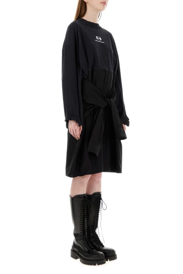BALENCIAGA | Black cotton and poplin oversize dress