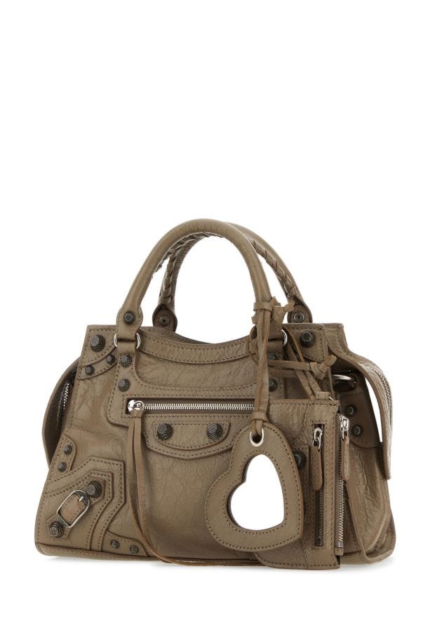 BALENCIAGA | Dove grey nappa leather Neo Cagole XS handbag