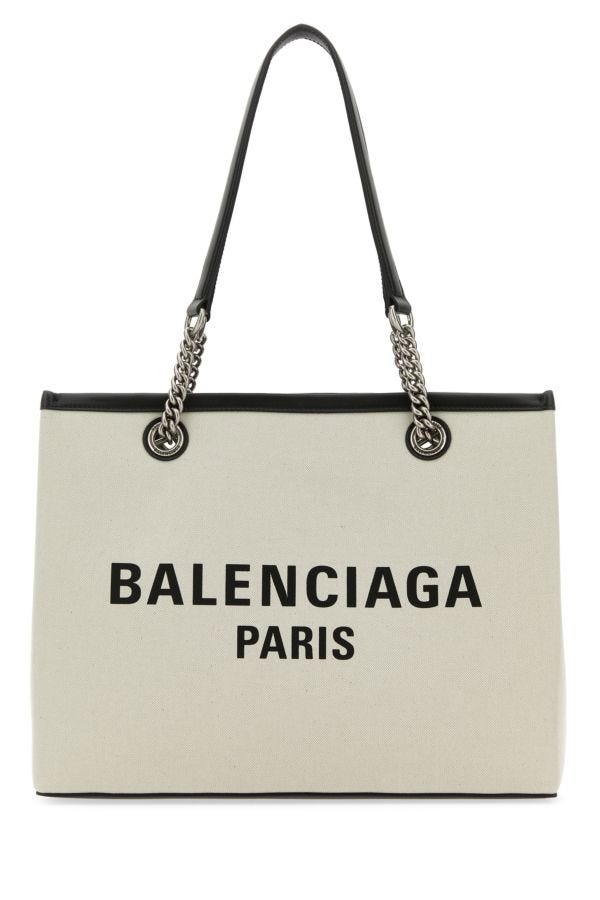 BALENCIAGA | Ivory canvas M Duty Free shopping bag
