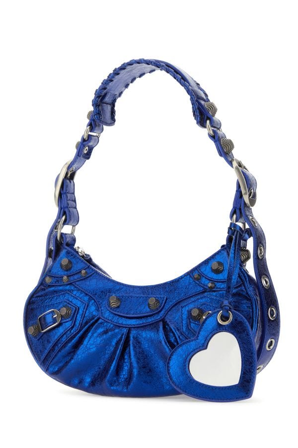 BALENCIAGA | Blue nappa leather Le Cagole XS shoulder bag