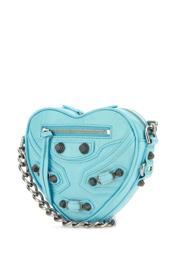 BALENCIAGA | Light blue leather mini Le Cagole Heart crossbody bag