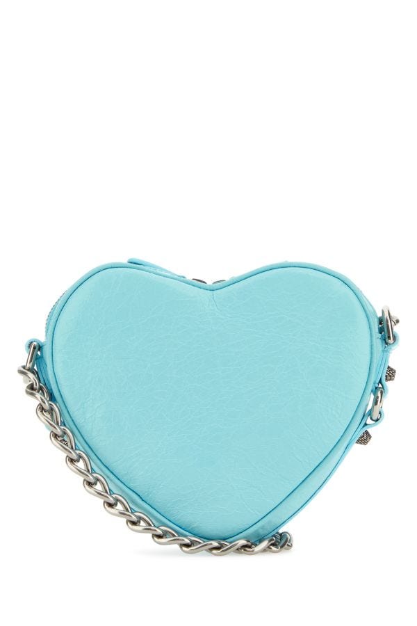 BALENCIAGA | Light blue leather mini Le Cagole Heart crossbody bag